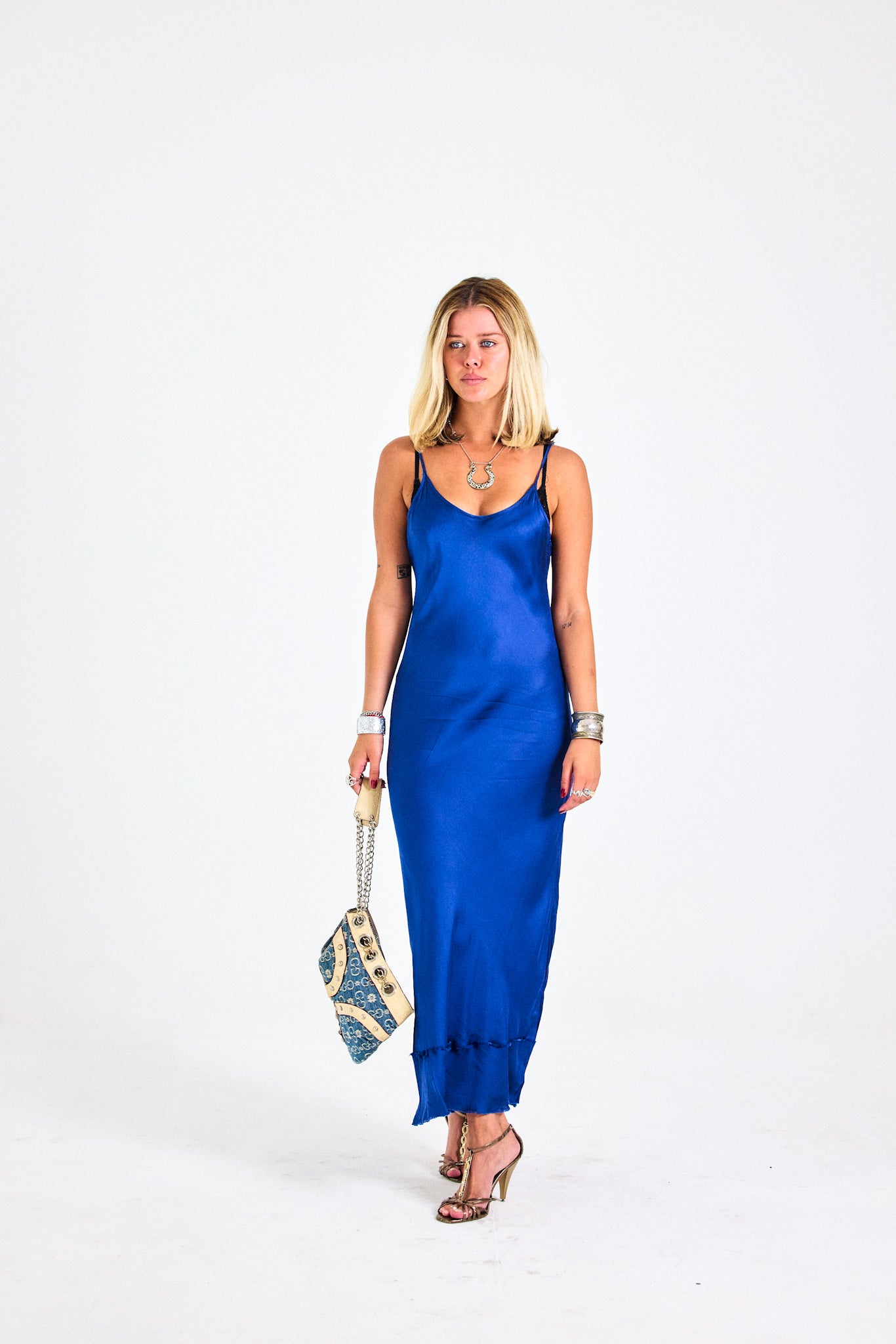 Cobalt Blue Satin Slip Midi Dress