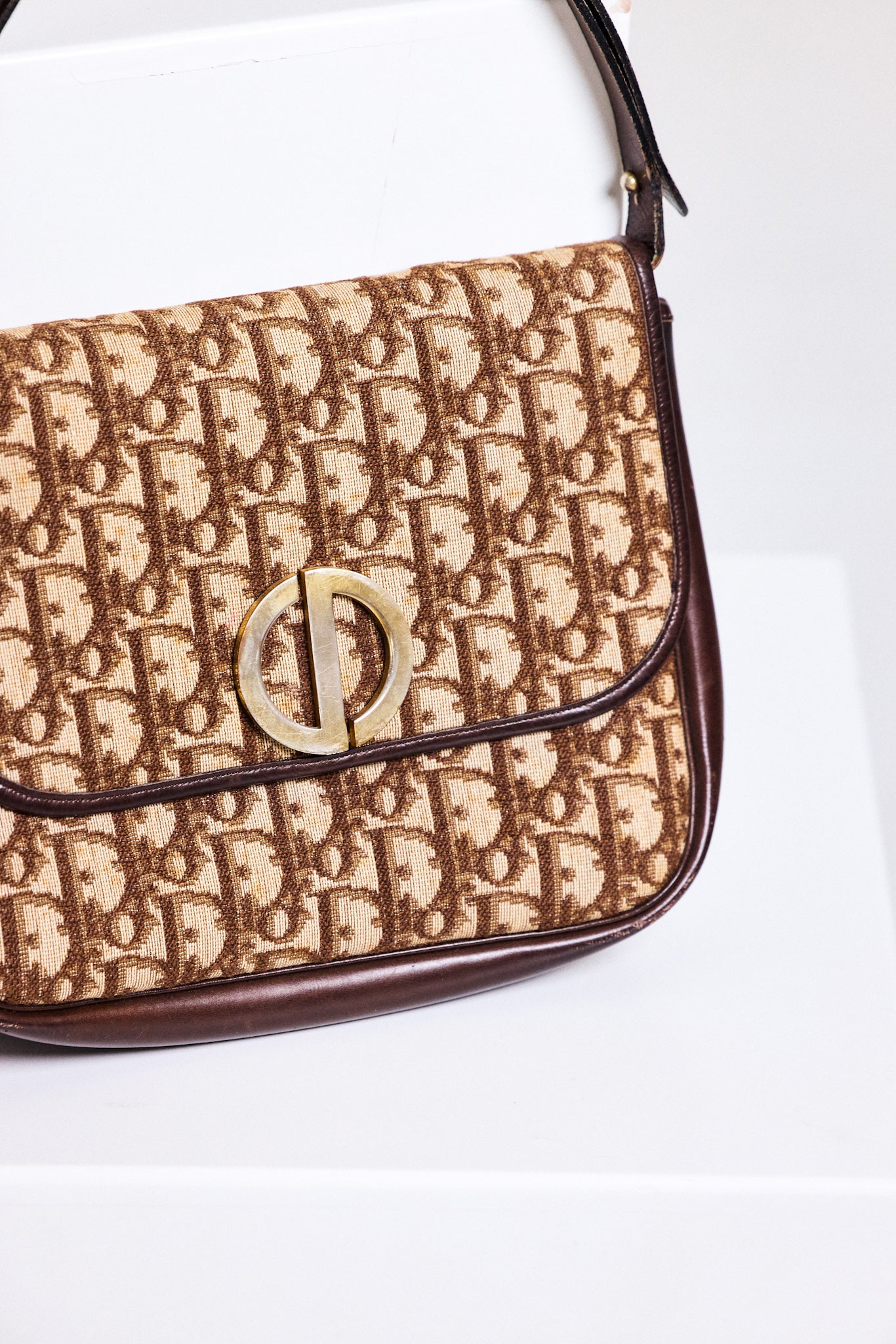 Vintage Dior Trotter Monogram Shoulder Bag