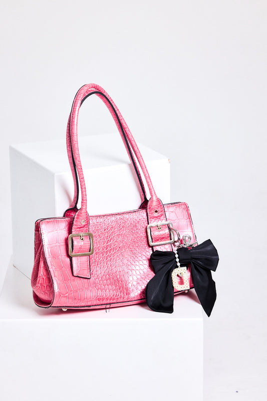 Vintage Pink Croc-Embossed Shoulder Bag