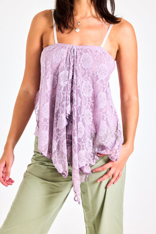 Lavender Lace Asymmetrical Camisole Top