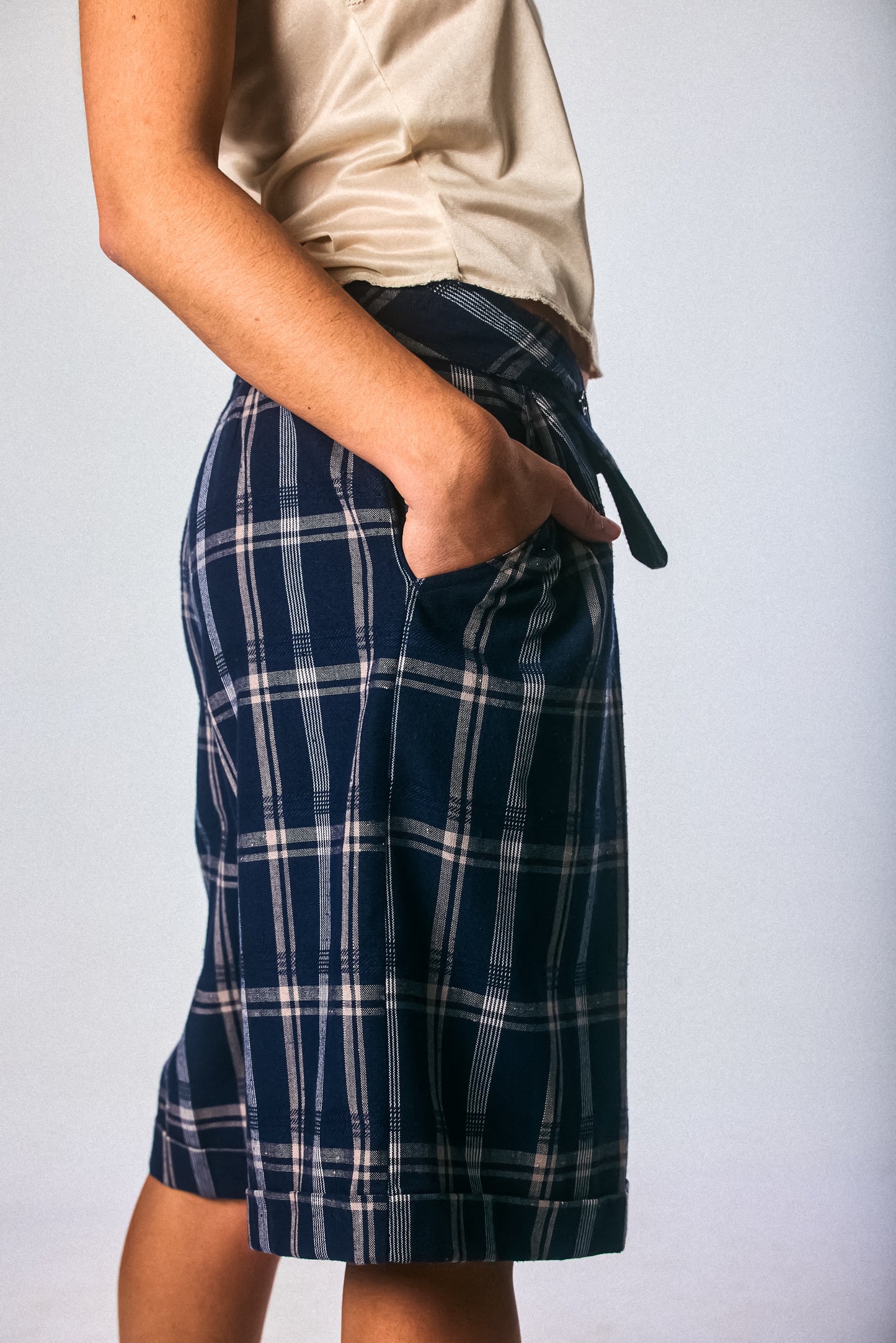 Low-Ride Plaid Bermudas