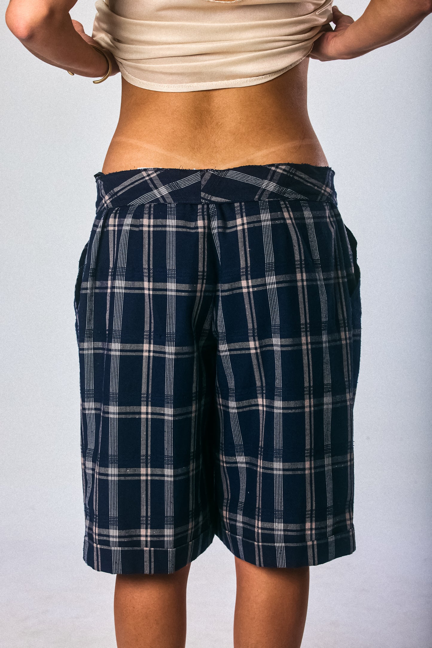 Low-Ride Plaid Bermudas
