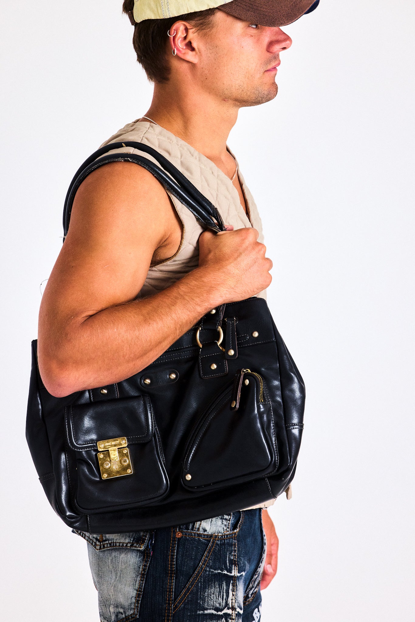 Vintage Nine West Black Leather Shoulder Bag
