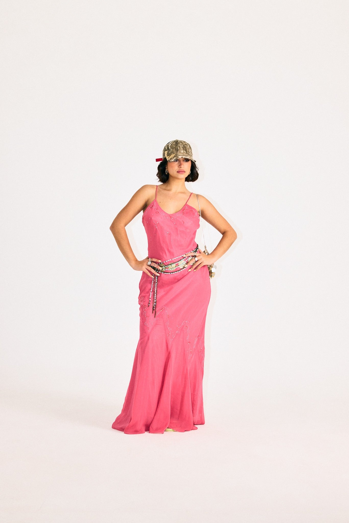 Beaded Satin Maxi Dress