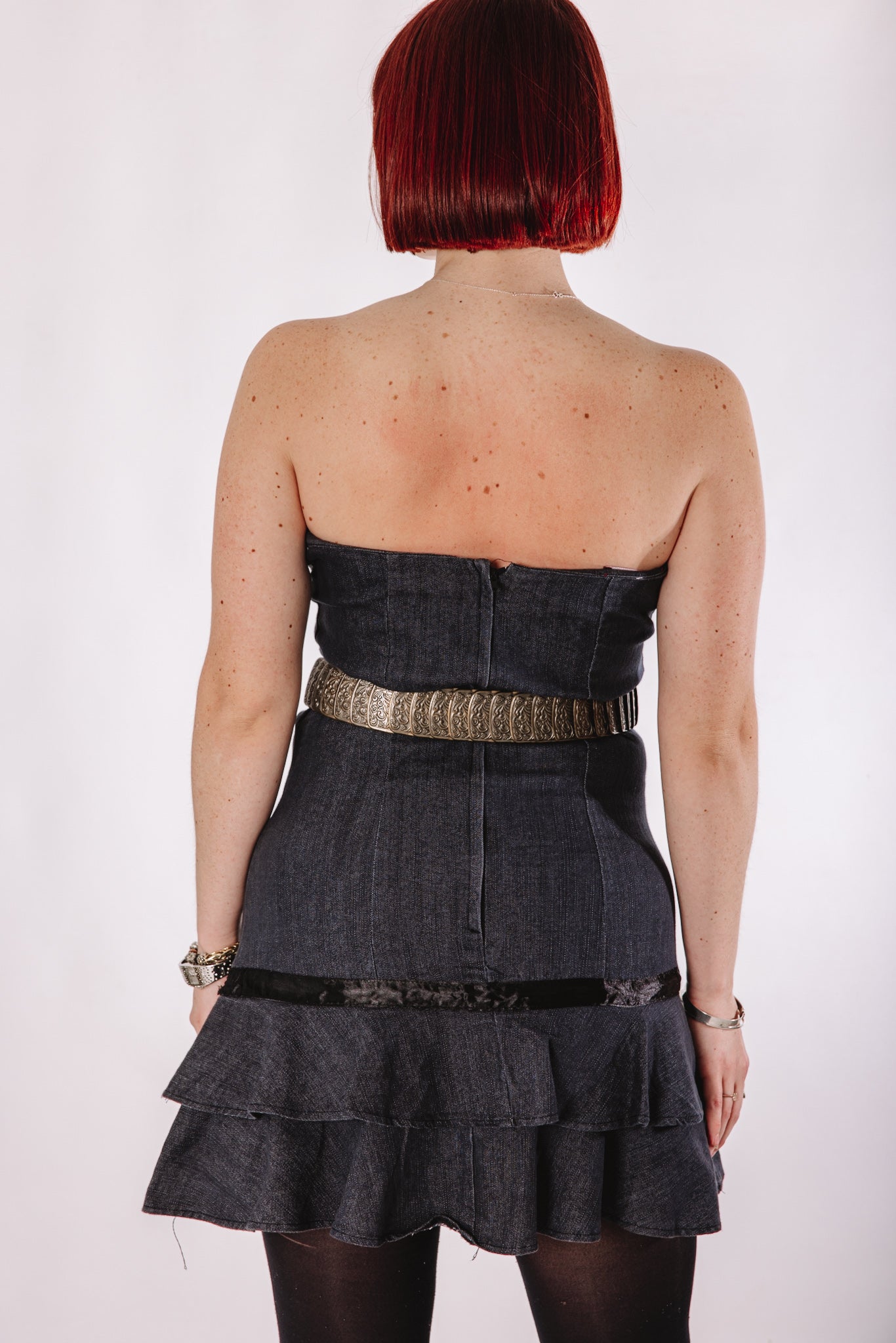 Strapless denim mini dress