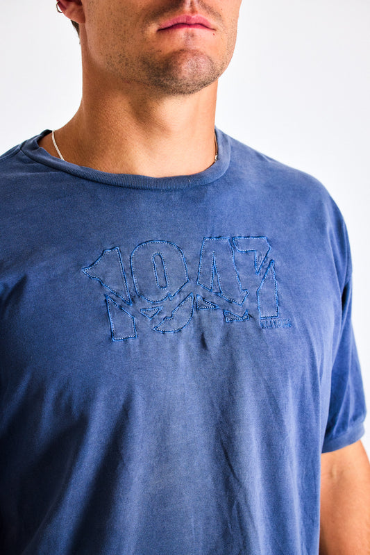 Vintage Caterpillar Washed Blue Logo Tee