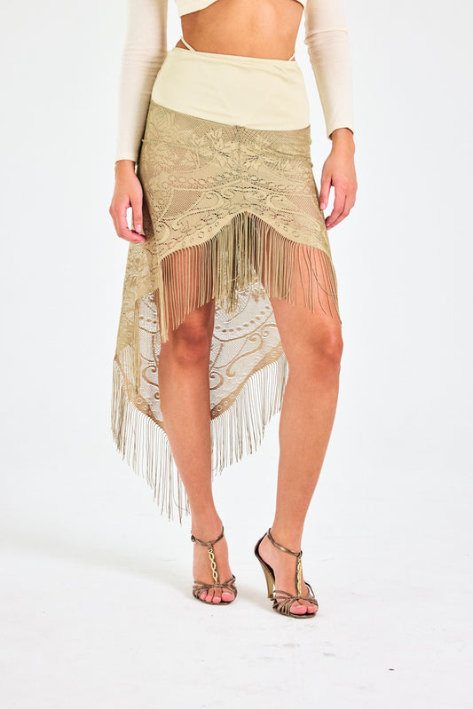 Golden Lace Fringe Skirt
