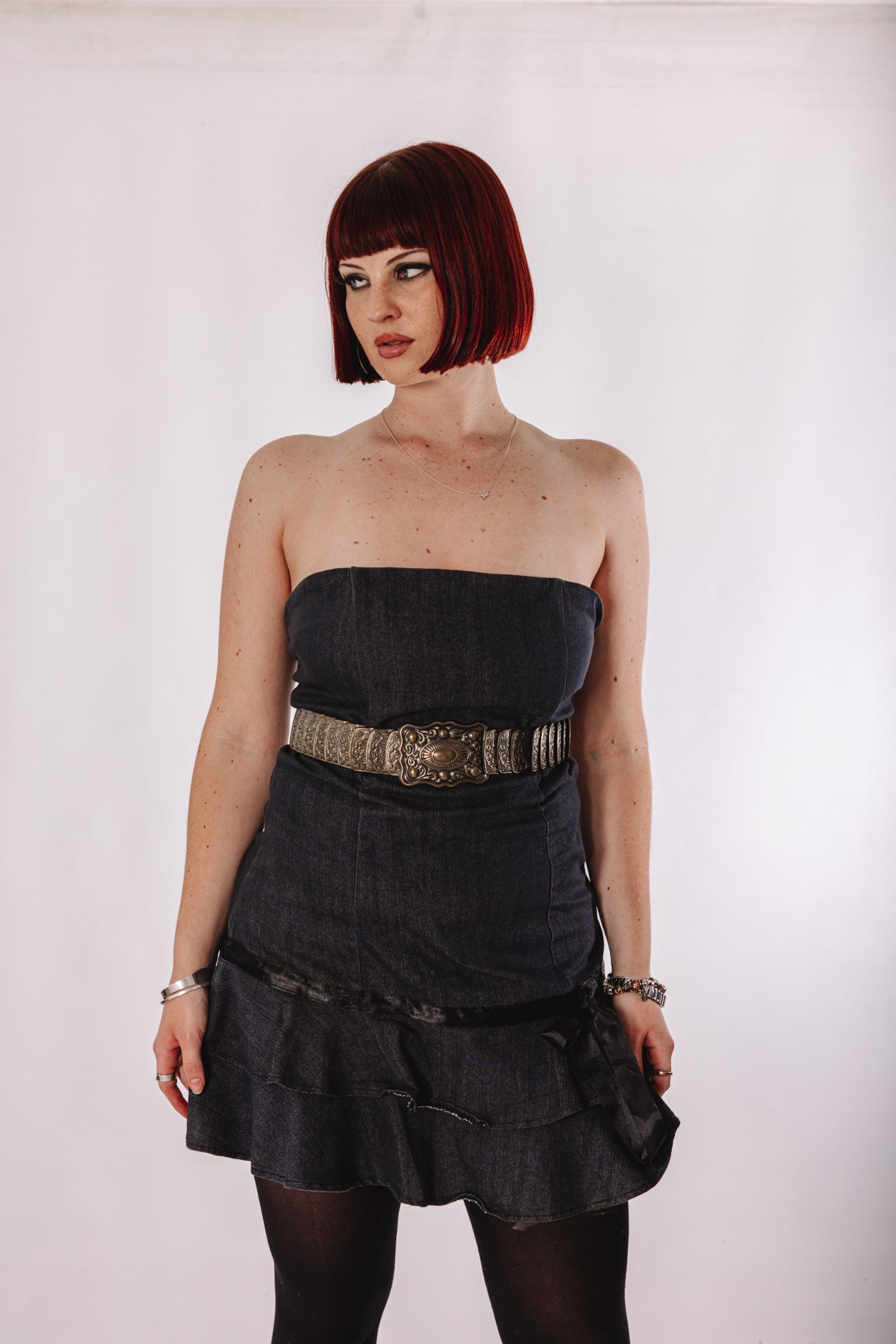 Strapless denim mini dress