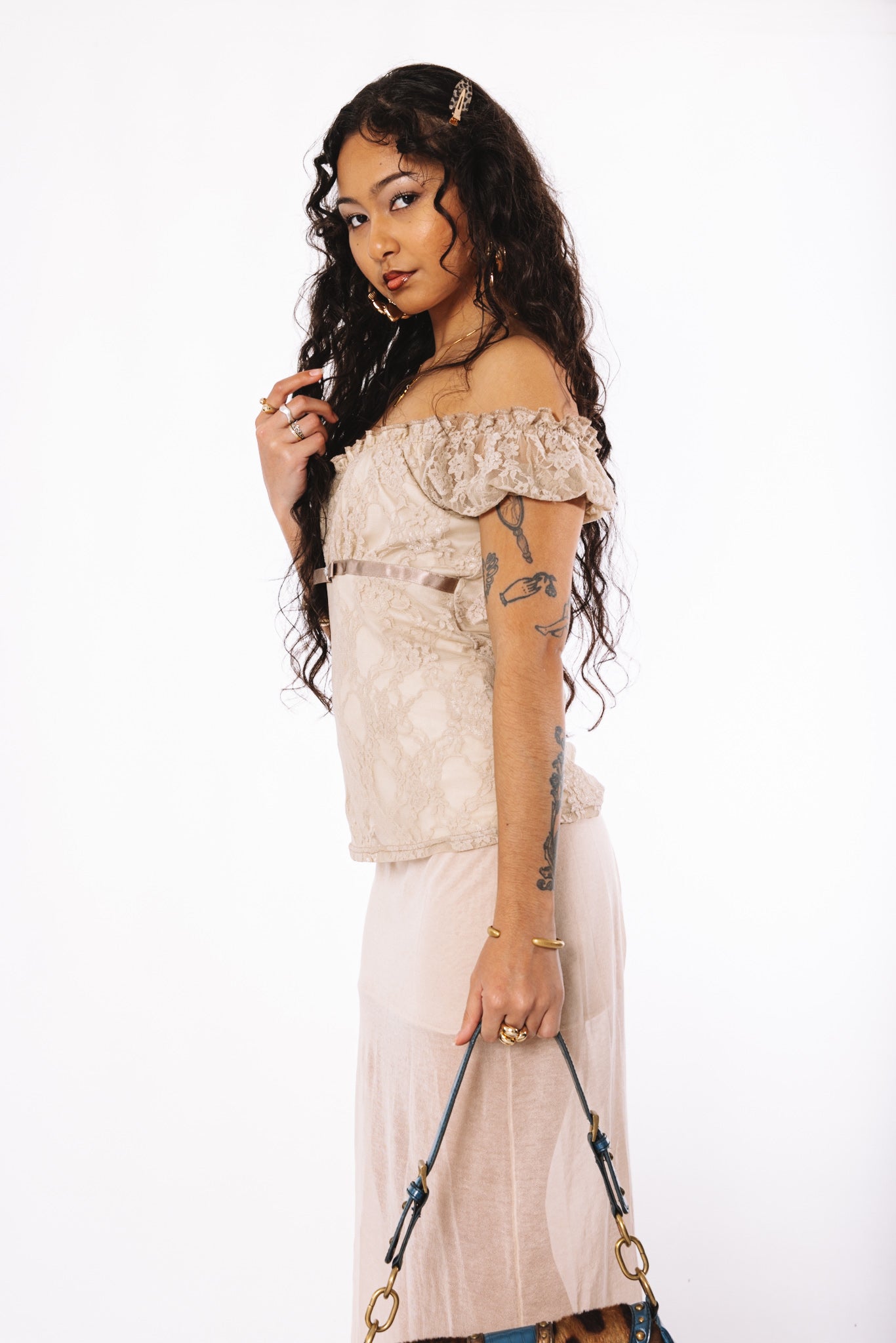 Romantic vintage cream lace top