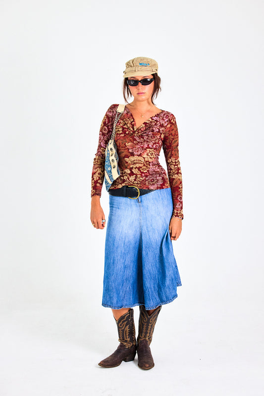 Vintage Denim Midi Skirt