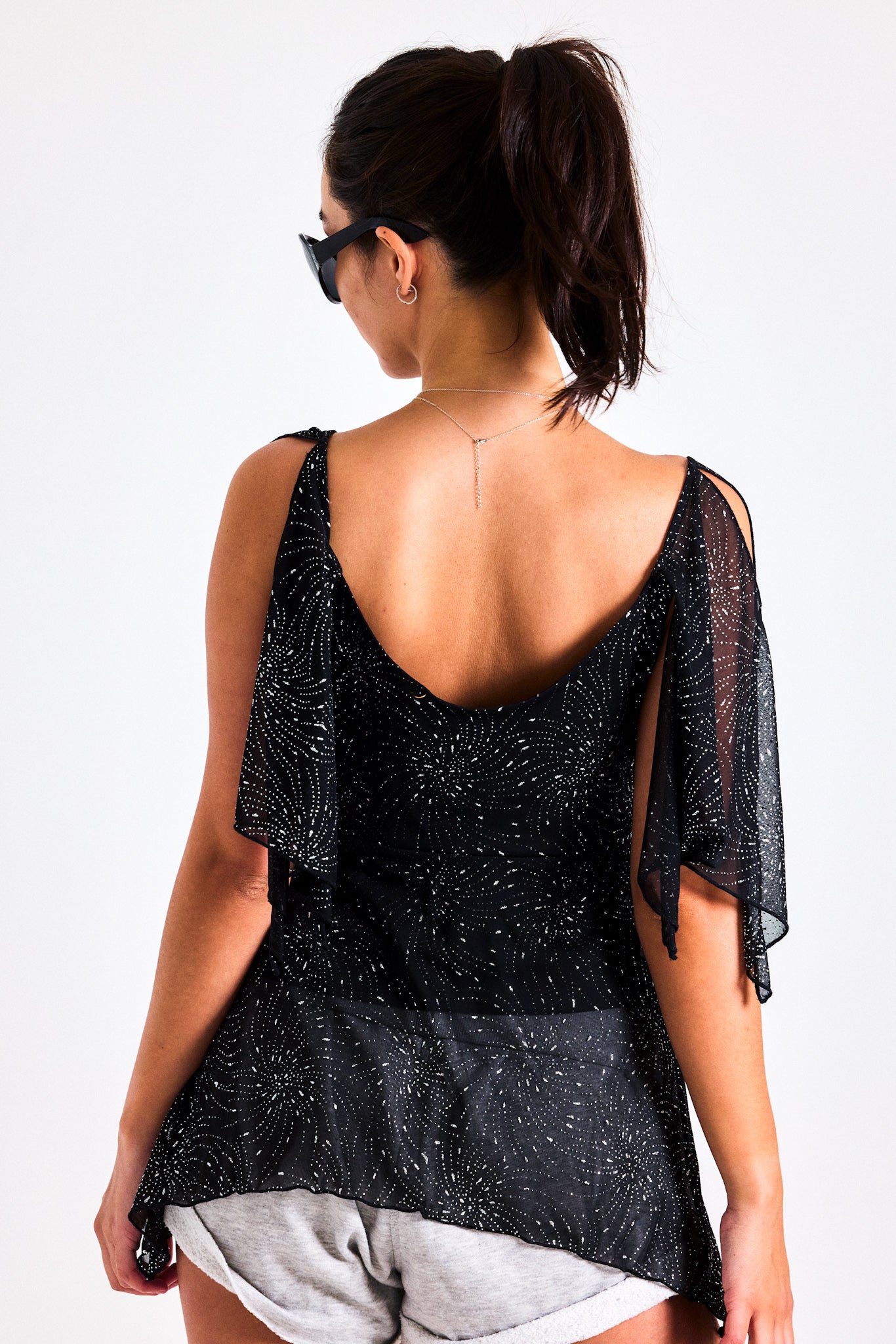 Sheer Black Asymmetrical Chiffon Top