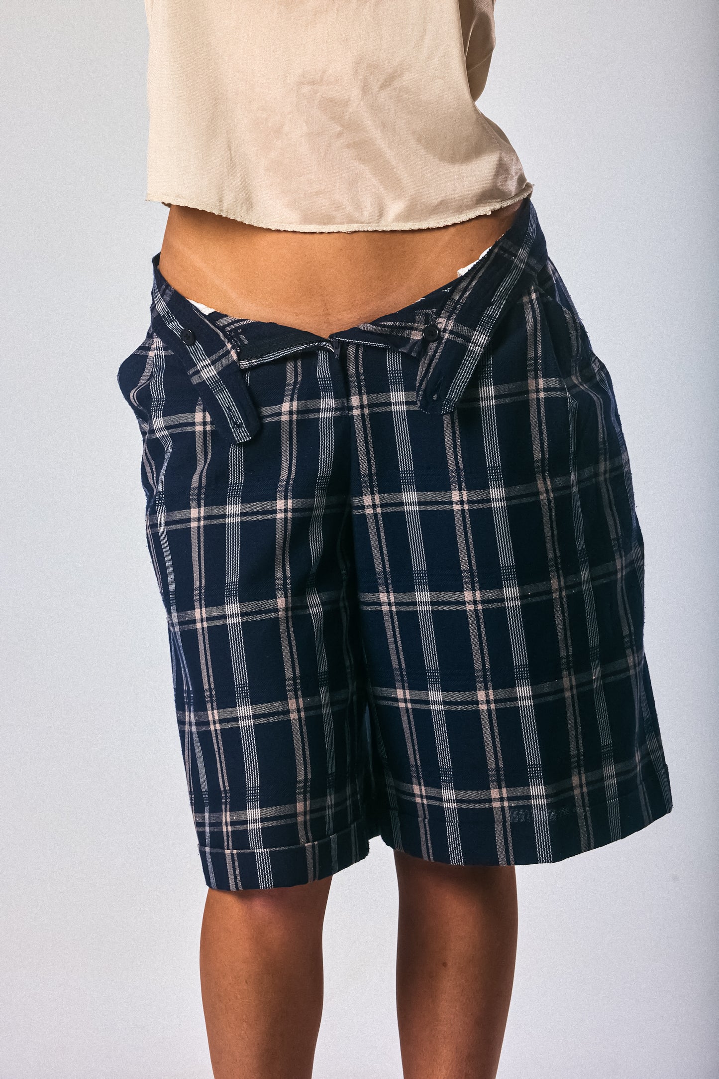 Low-Ride Plaid Bermudas