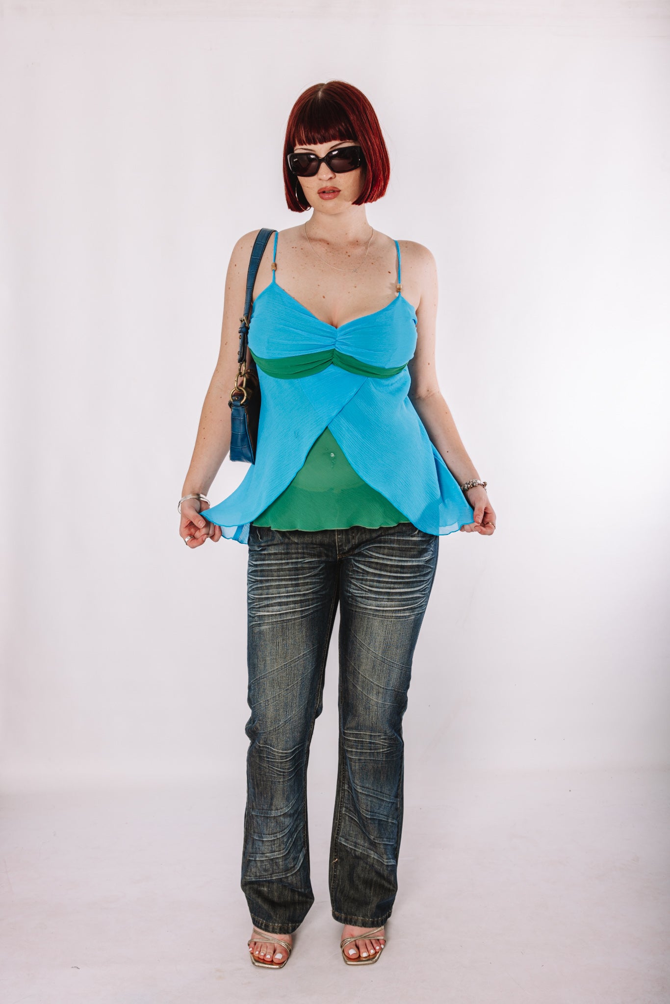 Two-tone mesh cami