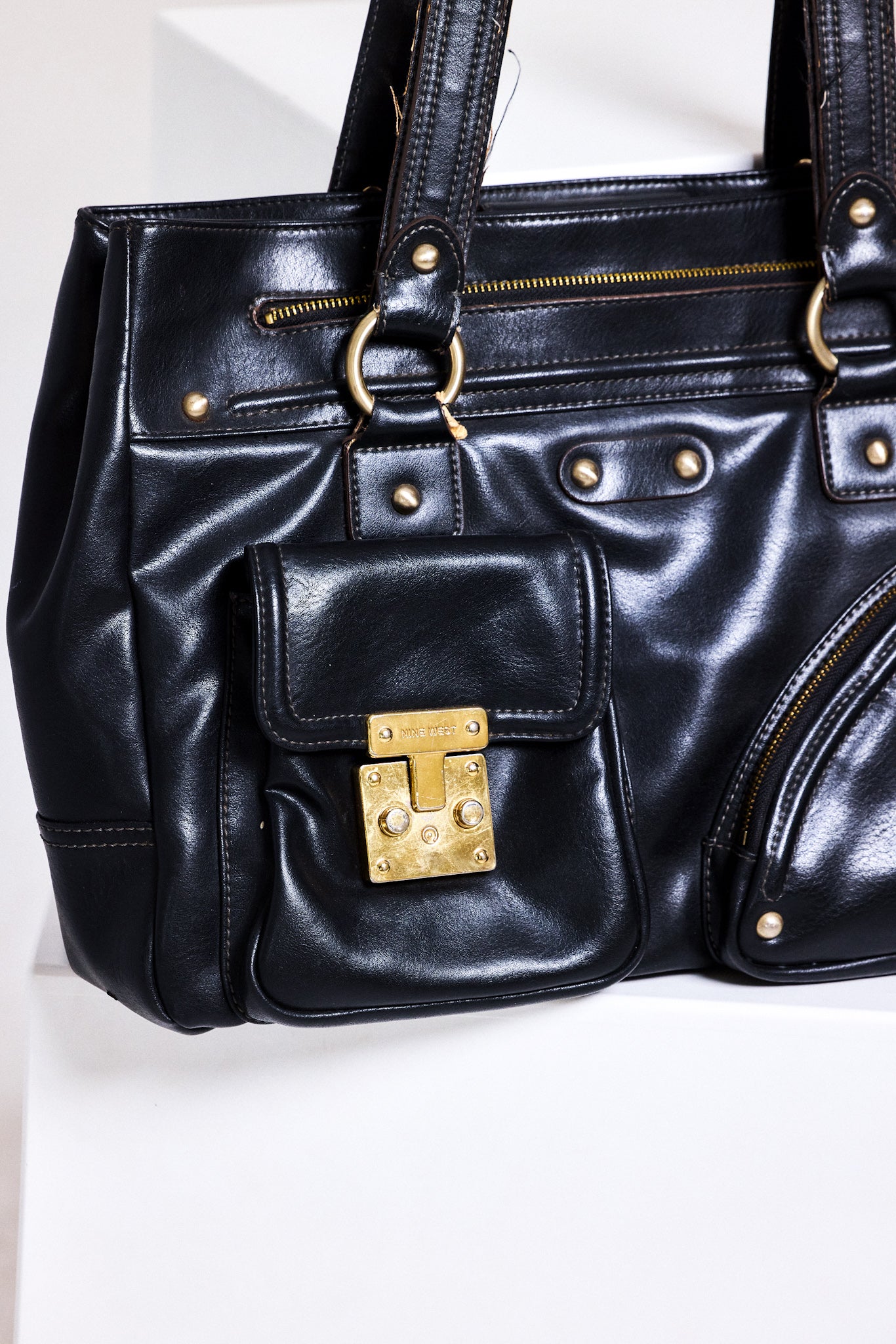 Vintage Nine West Black Leather Shoulder Bag