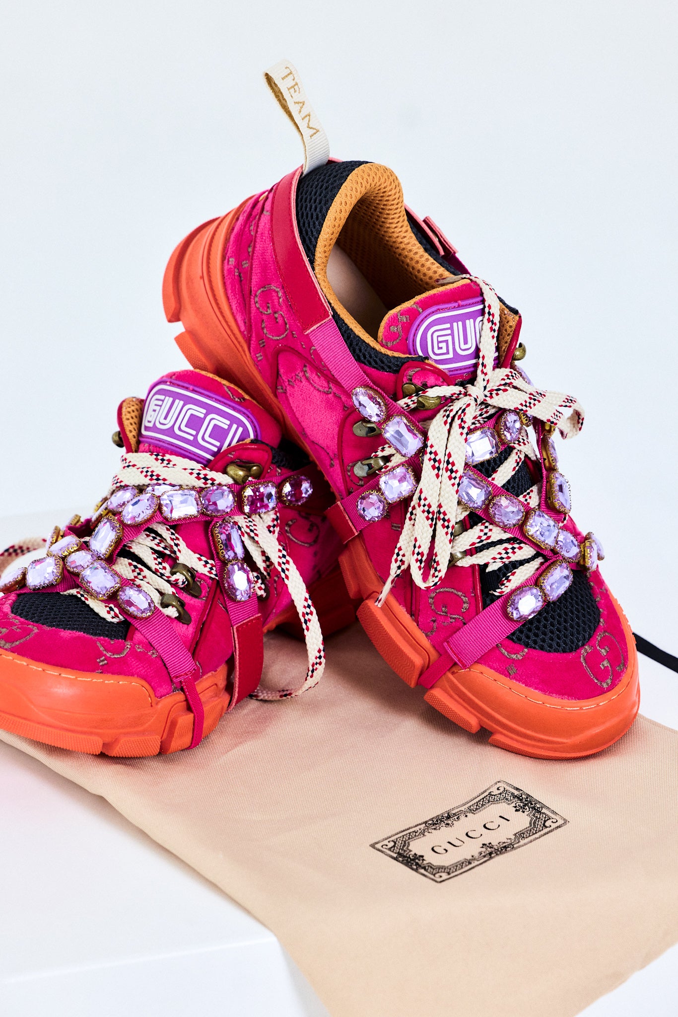 Gucci-Inspired Crystal Trek Sneakers - Pink / Orange