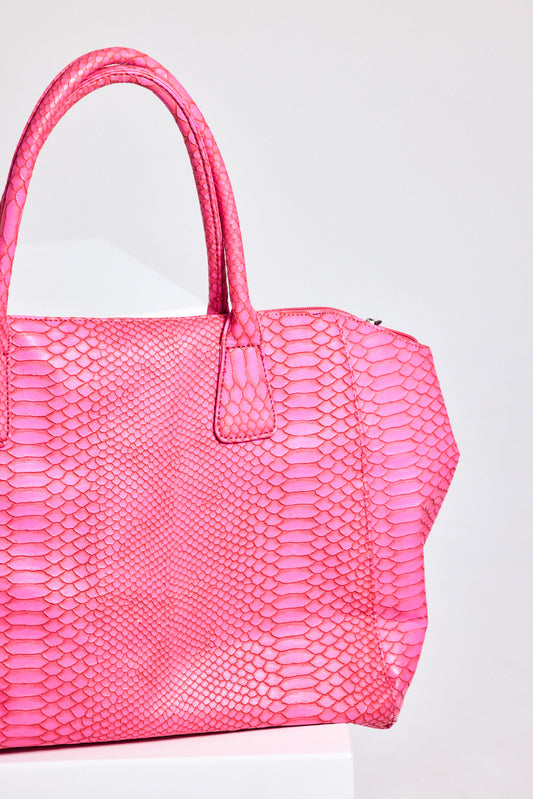 Hot Pink Python-Texture Shoulder Bag