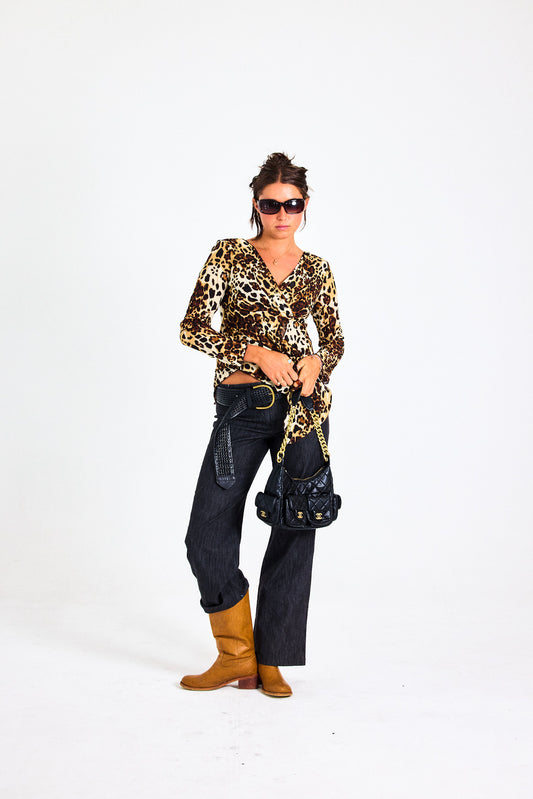Vintage Leopard Print Asymmetrical Top