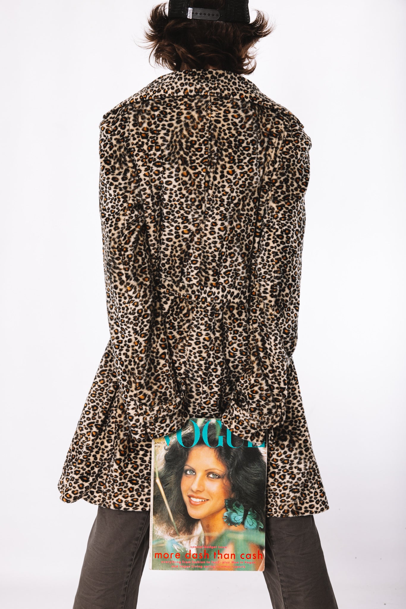 Vintage leopard print faux fur trench coat