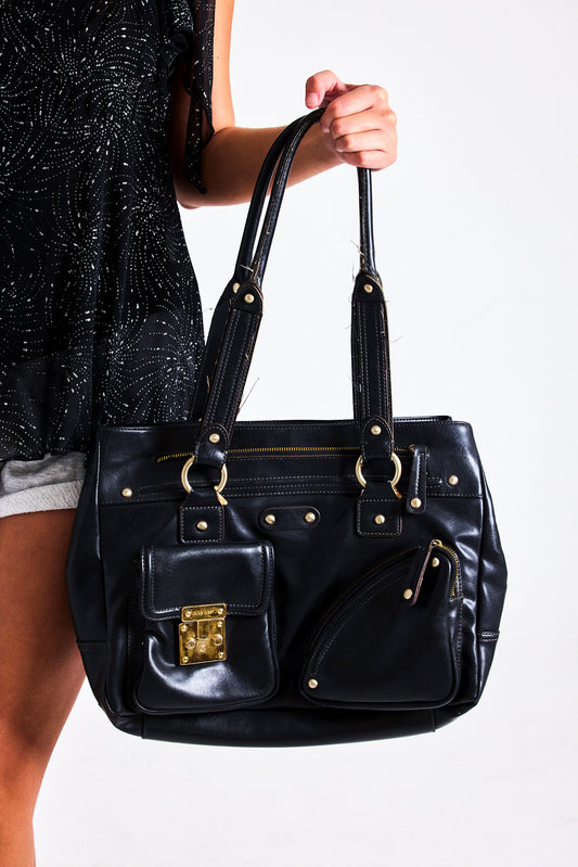 Vintage Nine West Black Leather Shoulder Bag