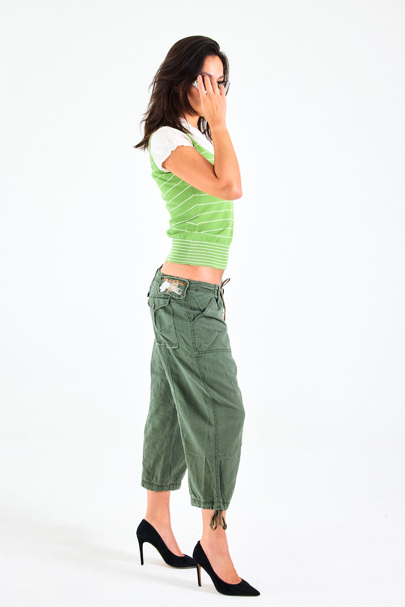 Vintage Embroidered Utility Crop Pants