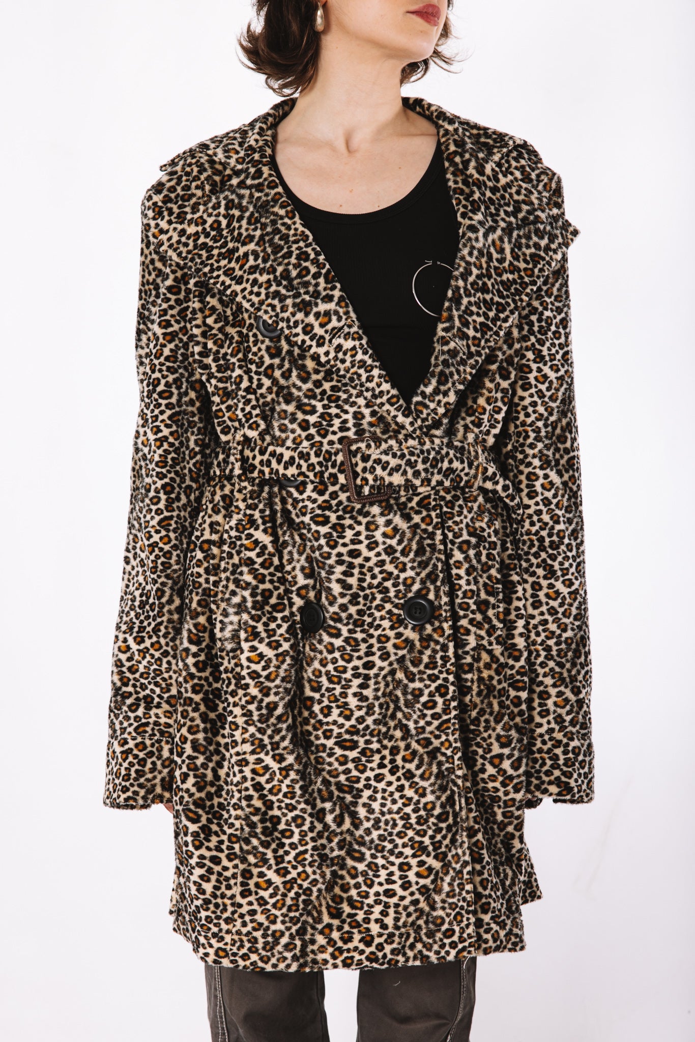 Vintage leopard print faux fur trench coat