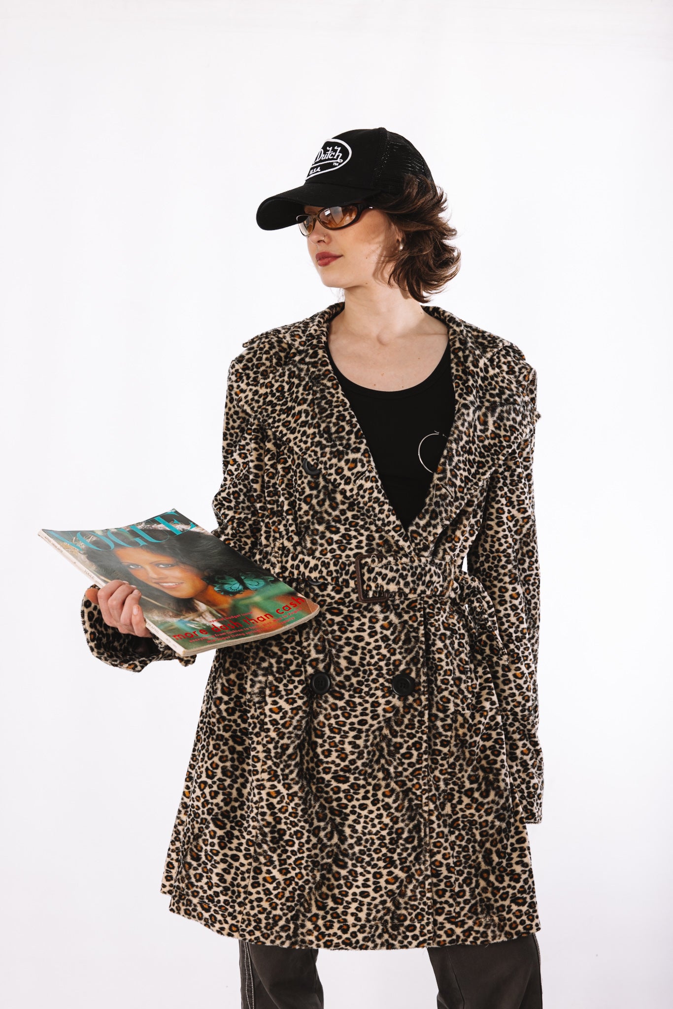 Vintage leopard print faux fur trench coat