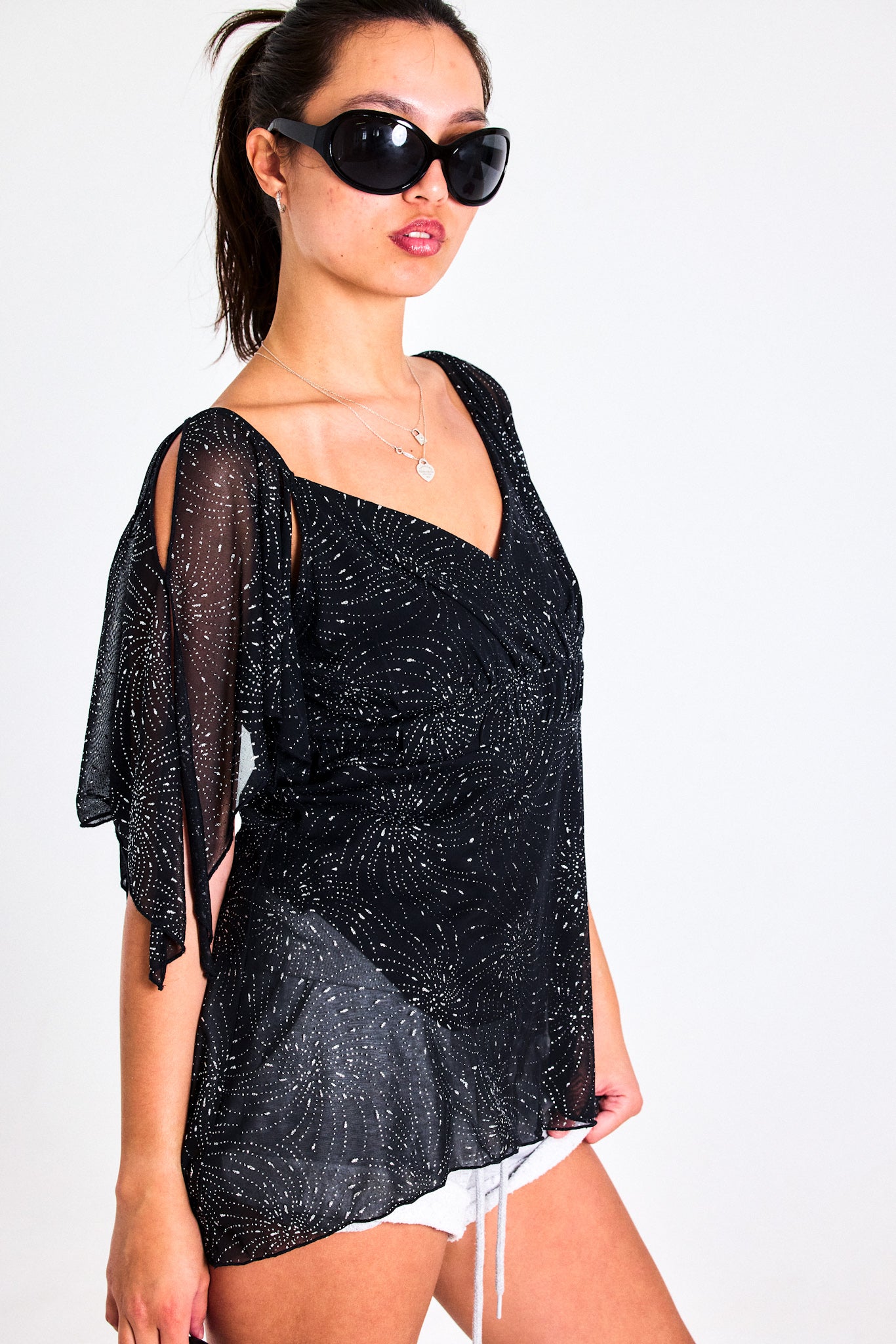 Sheer Black Asymmetrical Chiffon Top