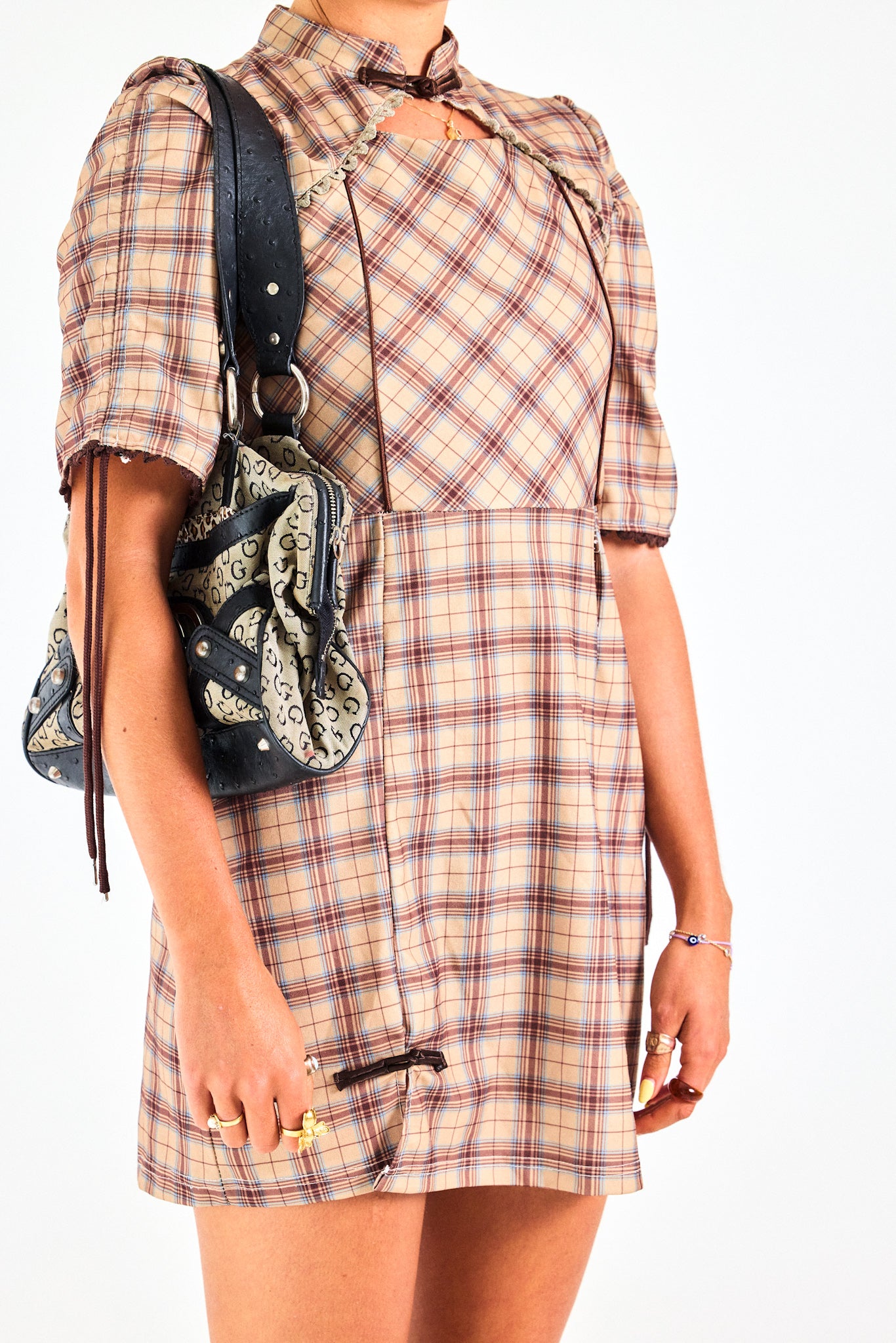 Vintage Plaid Babydoll Mini Dress