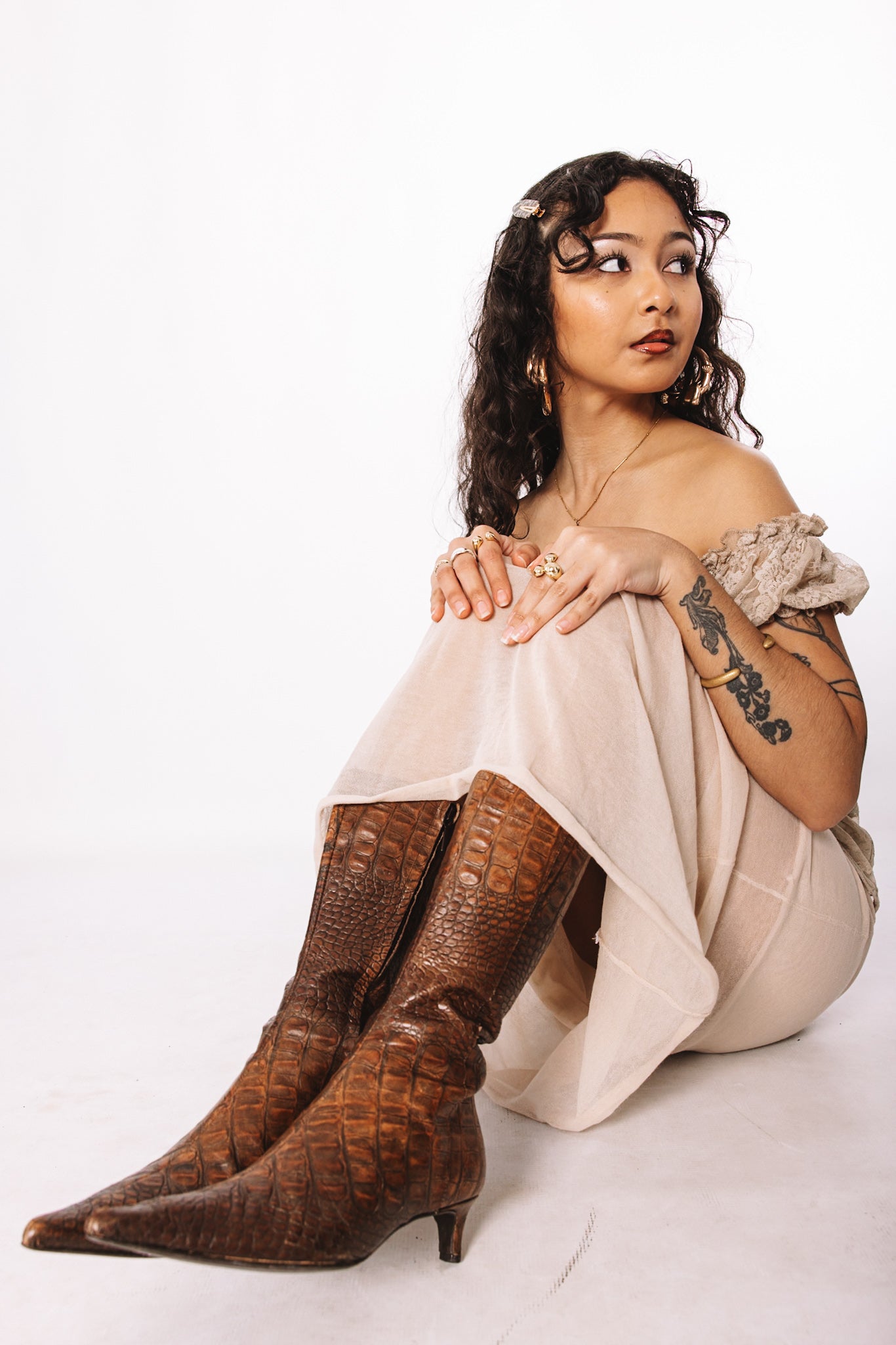 Vintage ZARA croc-embossed boots