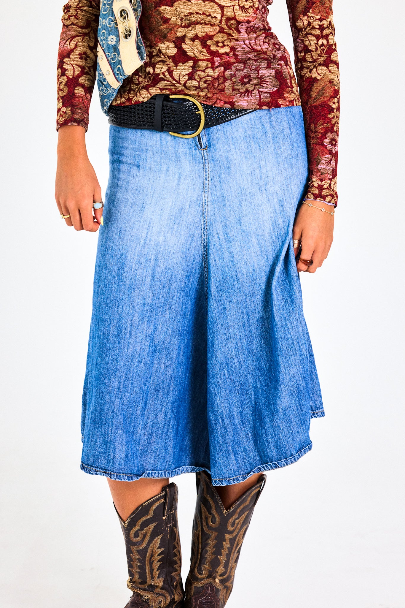 Vintage Denim Midi Skirt