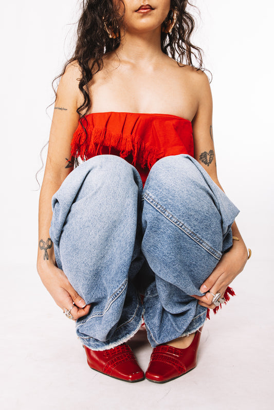 90s red croc-embossed heels