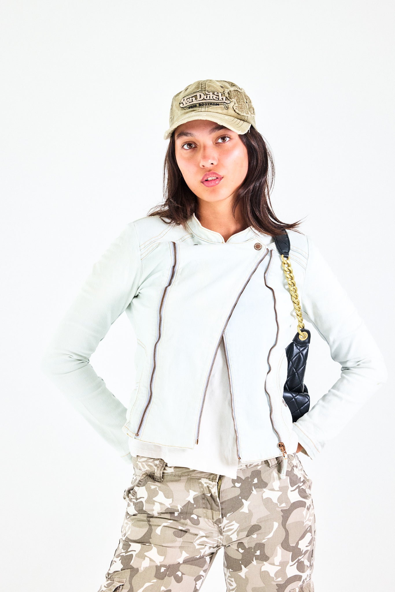 Light Blue Fitted Denim Jacket - Zip Detail