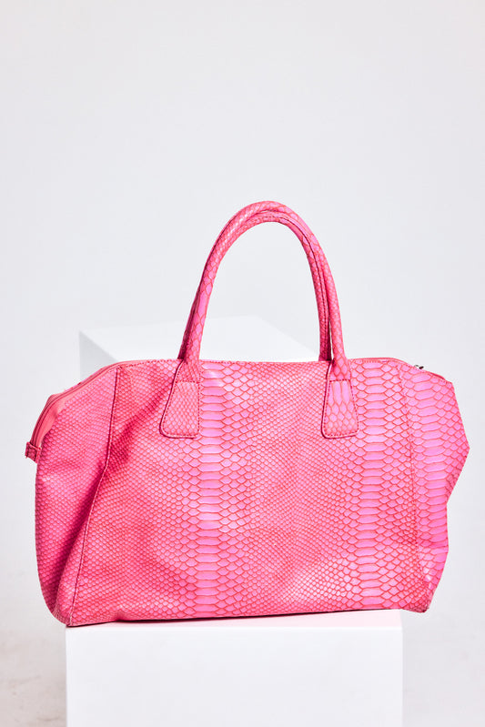 Hot Pink Python-Texture Shoulder Bag
