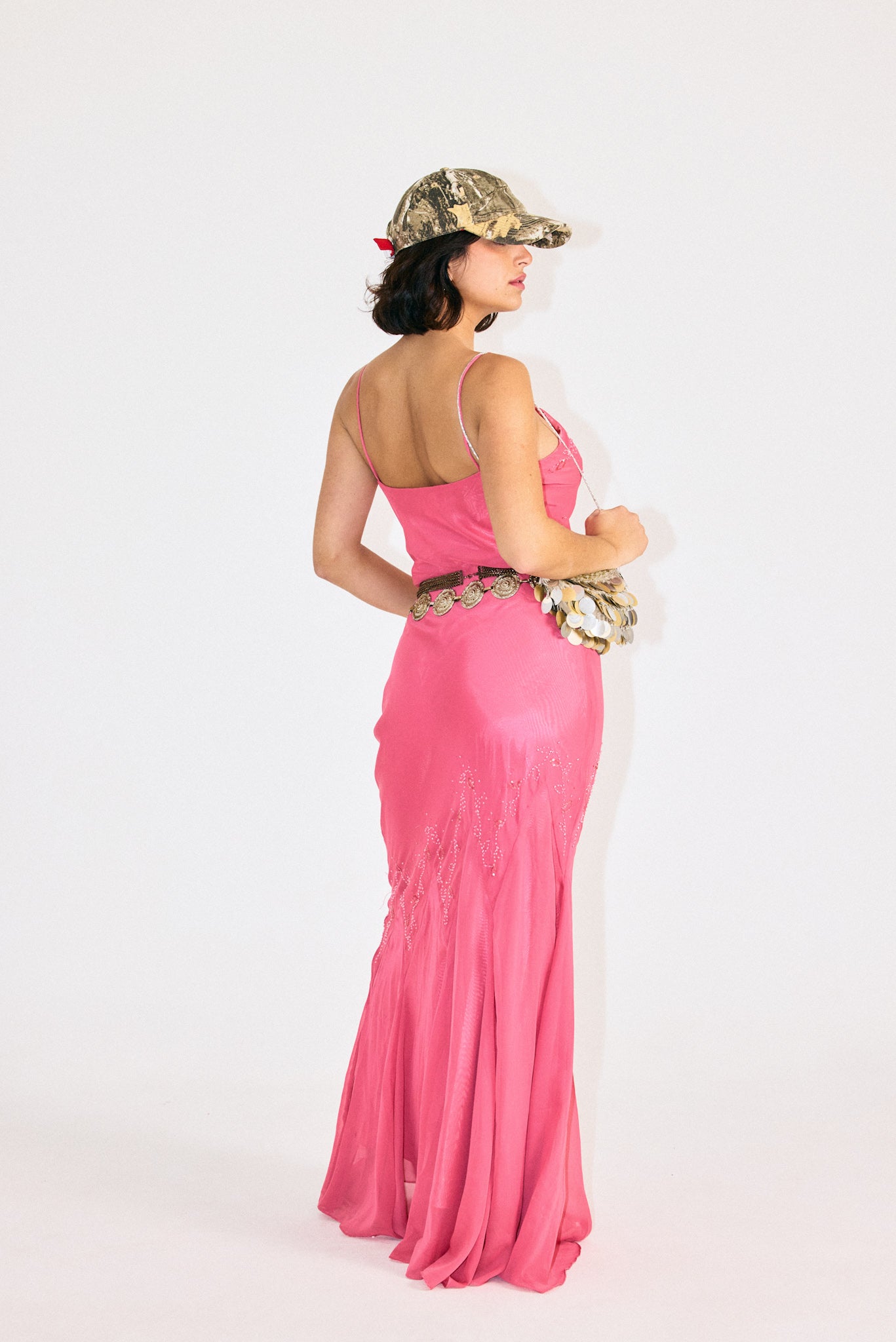 Beaded Satin Maxi Dress