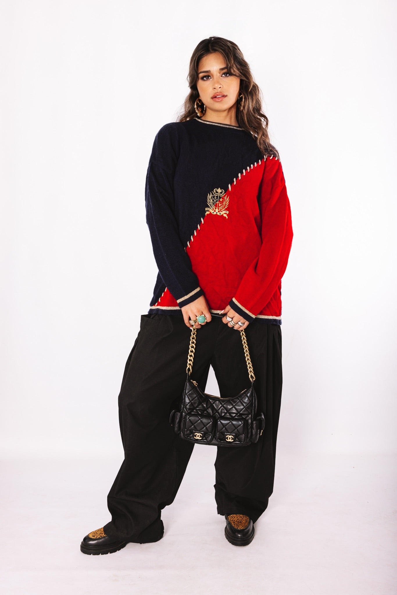 Vintage nautical crest knit sweater