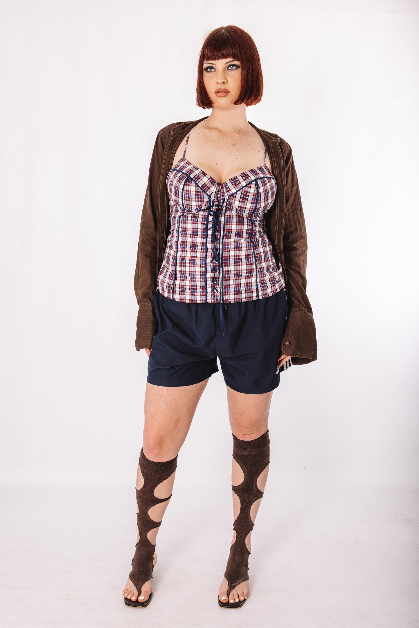 Plaid lace-up corset top