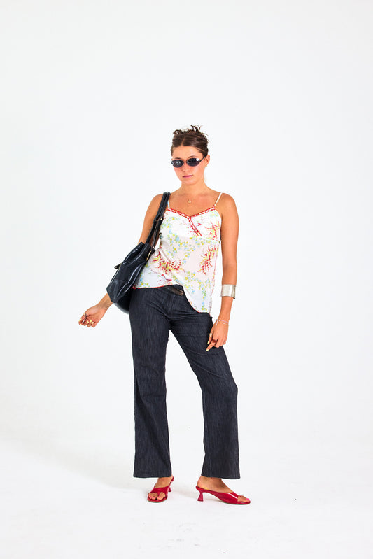 Vintage Y2K Sheer Floral Lace Trim Camisole