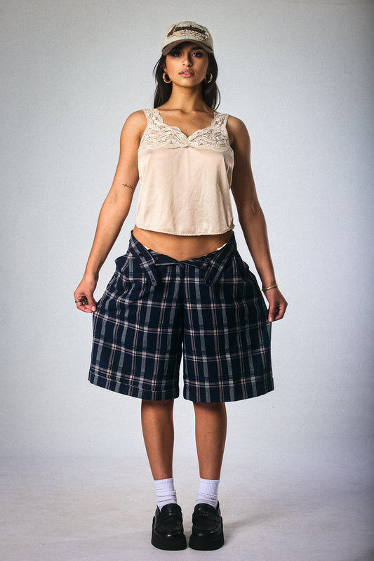 Low-Ride Plaid Bermudas